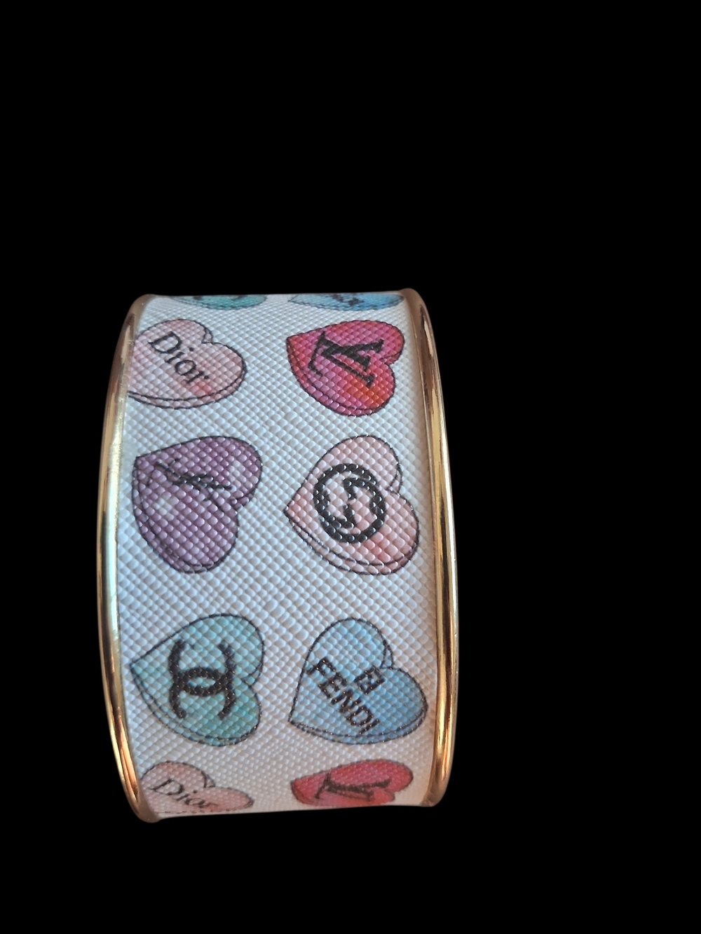 Multicolor Heart Logo Bangle Bracelet - White Base